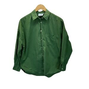 LMND Lemonade Womens Size S Crisp Poplin Button-Up Shirt Green cotton preppy